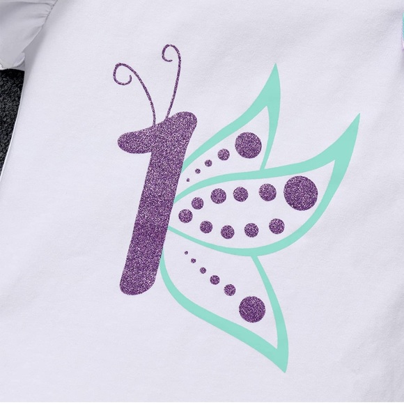 One year old girl butterfly birthday outfit tutu purple teal 12 month - Picture 5 of 8